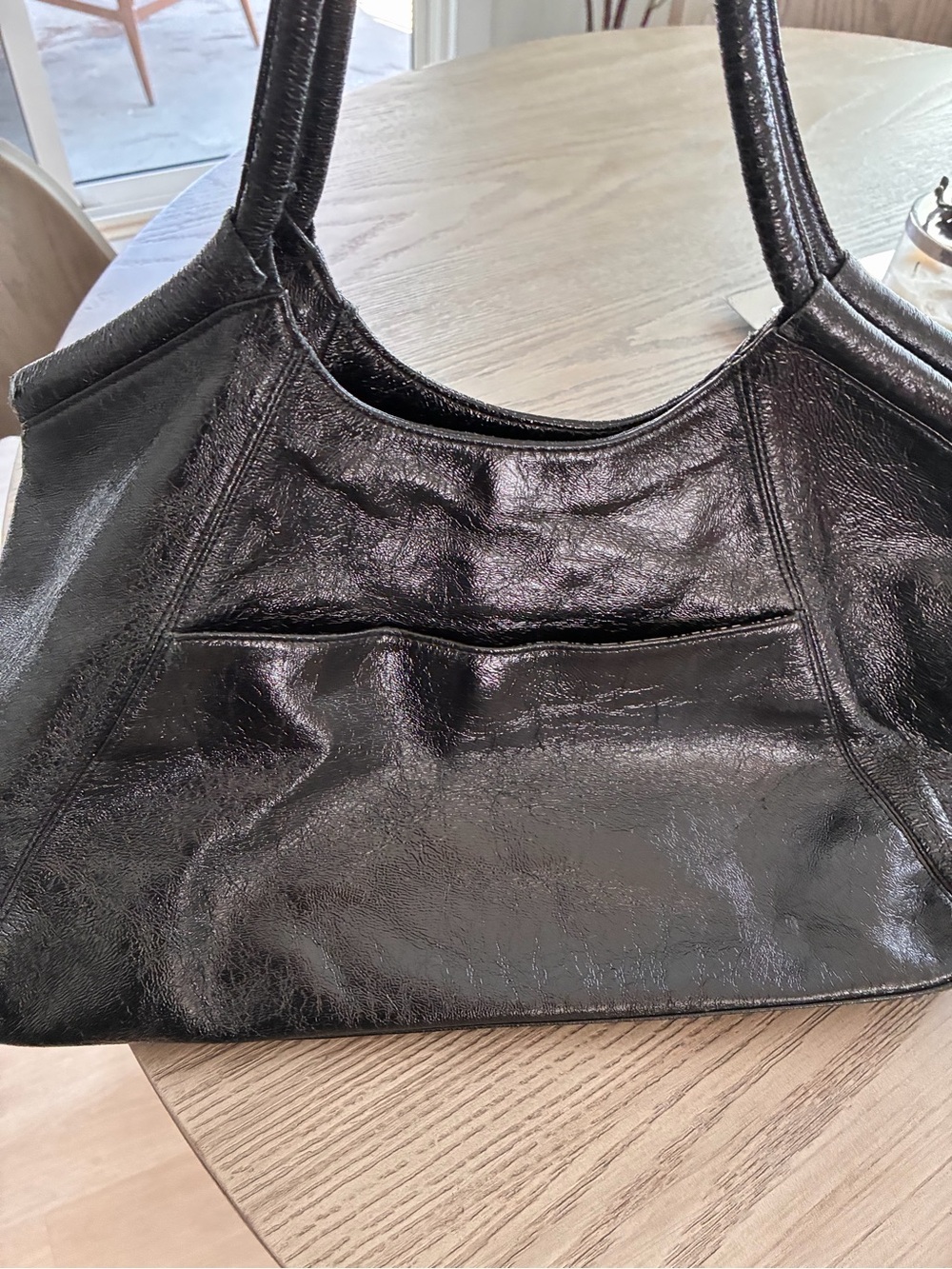 Women’s Black Patent Leather Shoulder Bag - Sleek Everyday Carry